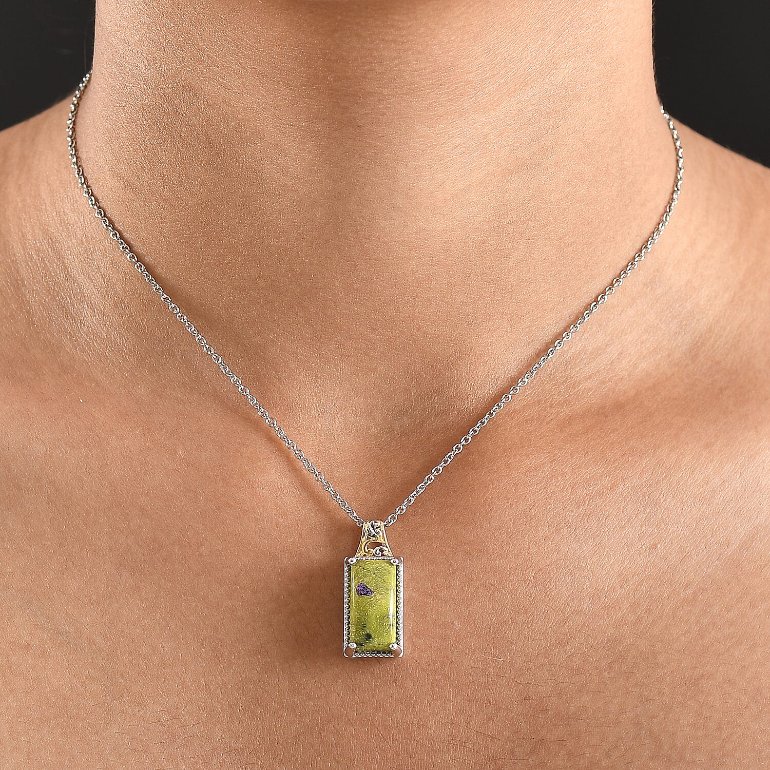 EverTrue Tasmanian Stichtite 6.85 ctw Earthborn Legend Elongated Pendant in 18K YG Plated and Platinum Bond with Stainless Steel Necklace 20 Inches