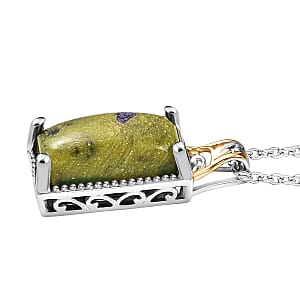 EverTrue Tasmanian Stichtite 6.85 ctw Pendant in 18K YG Plated and Platinum Bond with Stainless Steel Necklace 20 Inches