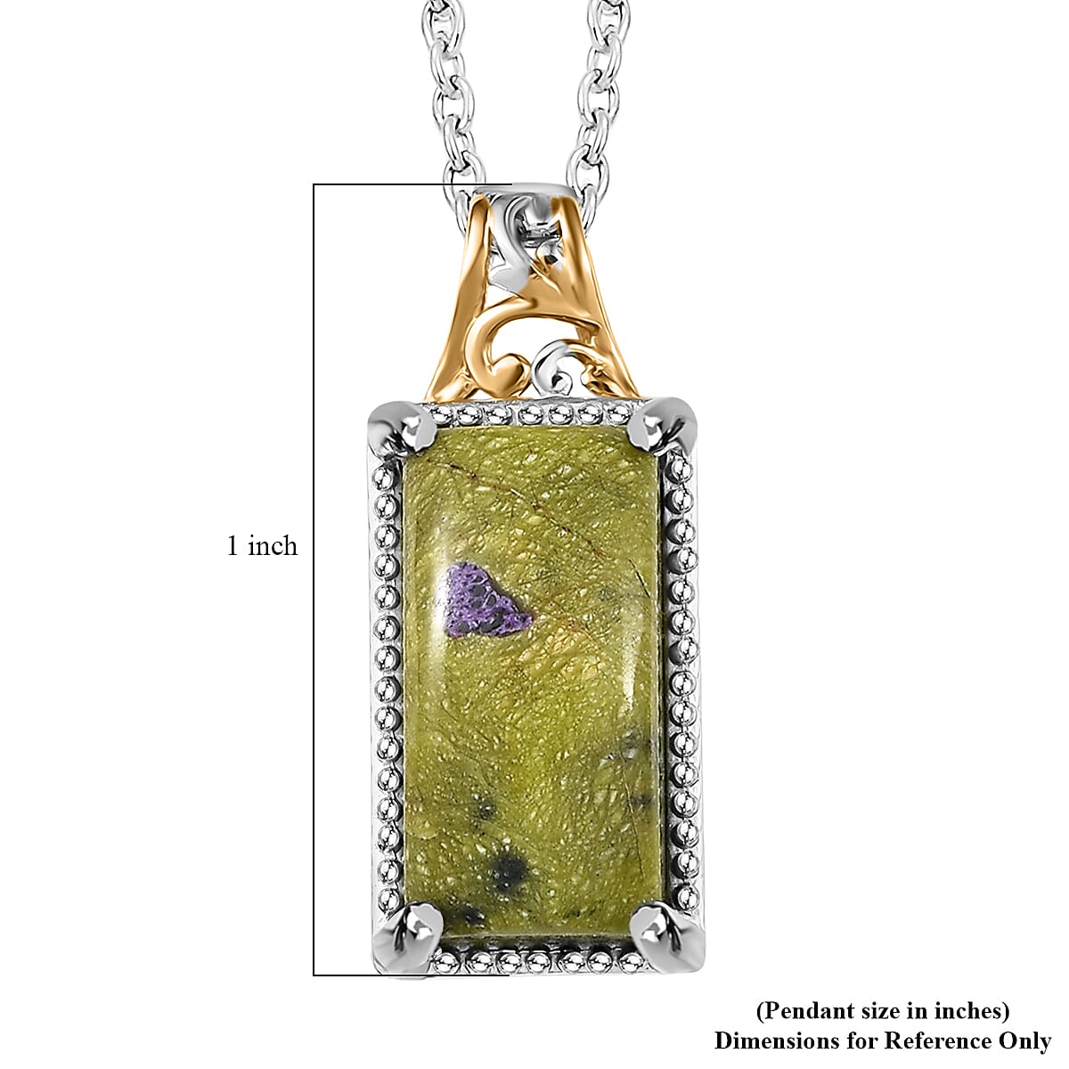 EverTrue Tasmanian Stichtite 6.85 ctw Earthborn Legend Elongated Pendant in 18K YG Plated and Platinum Bond with Stainless Steel Necklace 20 Inches