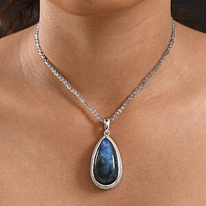 EverTrue Malagasy Labradorite 59.50 ctw Pendant in Platinum Bond with Stainless Steel Necklace 20 Inches