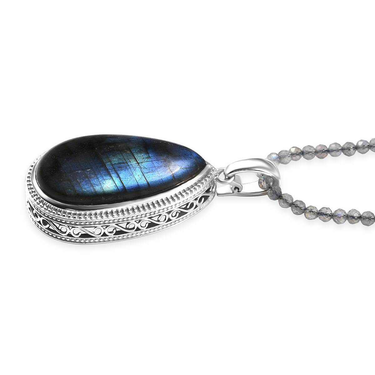 EverTrue Malagasy Labradorite 59.50 ctw Pendant in Platinum Bond with Stainless Steel Necklace 20 Inches image number 3