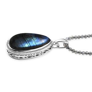 EverTrue Malagasy Labradorite 59.50 ctw Pendant in Platinum Bond with Stainless Steel Necklace 20 Inches
