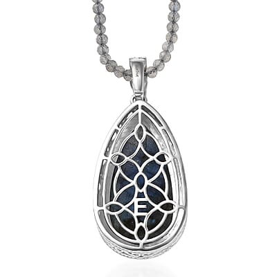 EverTrue Malagasy Labradorite 59.50 ctw Pendant in Platinum Bond with Stainless Steel Necklace 20 Inches