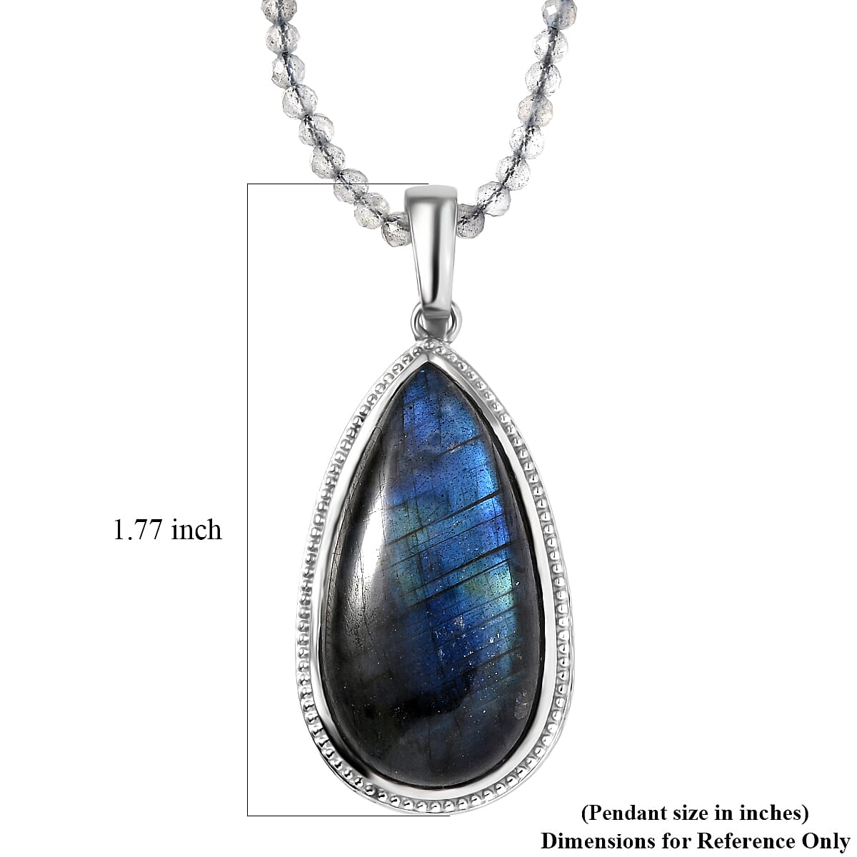 EverTrue Malagasy Labradorite 59.50 ctw Pendant in Platinum Bond with Stainless Steel Necklace 20 Inches