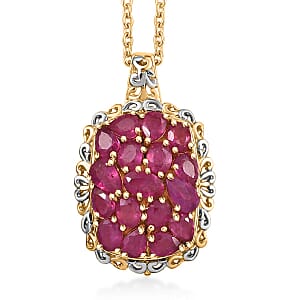 EverTrue Niassa Ruby (FF) 4.65 ctw Pendant in 18K YG Plated and Platinum Bond with Stainless Steel Necklace 20 Inches