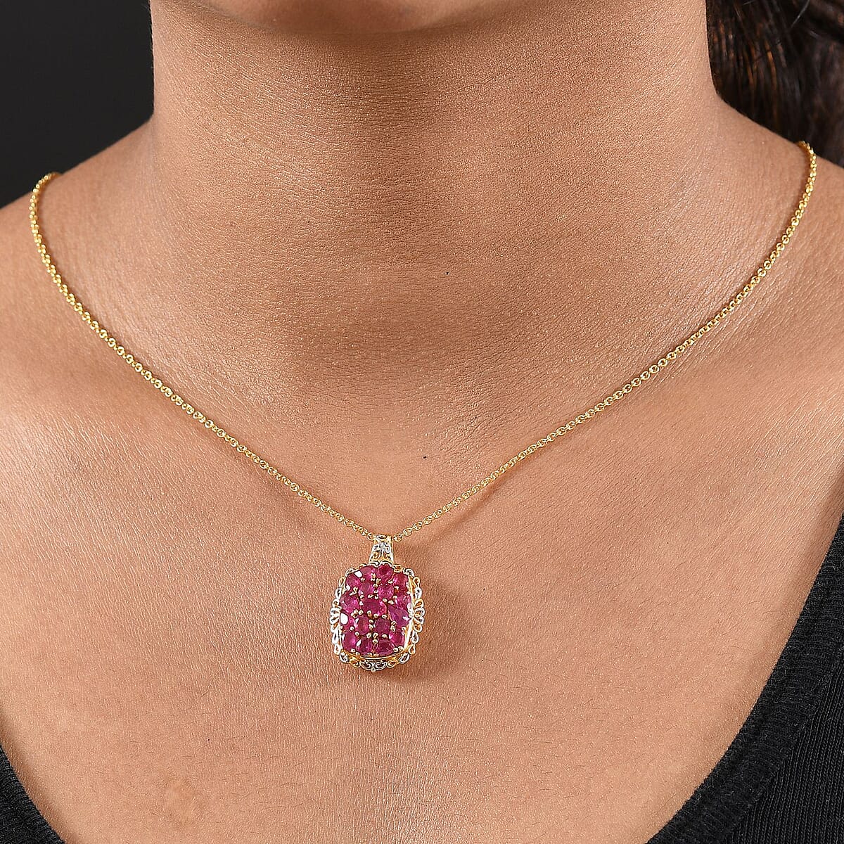 EverTrue Niassa Ruby (FF) 4.65 ctw Pendant in 18K YG Plated and Platinum Bond with Stainless Steel Necklace 20 Inches image number 2