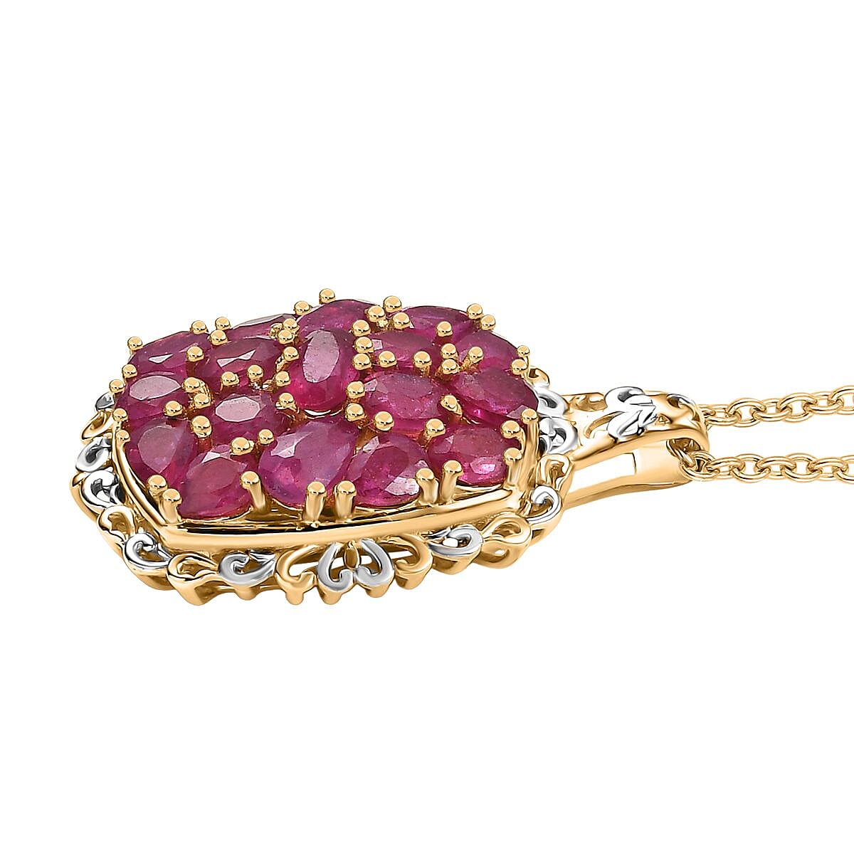 EverTrue Niassa Ruby (FF) 4.65 ctw Pendant in 18K YG Plated and Platinum Bond with Stainless Steel Necklace 20 Inches image number 3