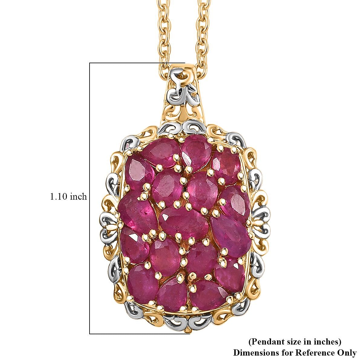 EverTrue Niassa Ruby (FF) 4.65 ctw Pendant in 18K YG Plated and Platinum Bond with Stainless Steel Necklace 20 Inches image number 6
