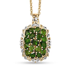 EverTrue Chrome Diopside 3.10 ctw Pendant in 18K YG Plated and Platinum Bond with Stainless Steel Necklace 20 Inches