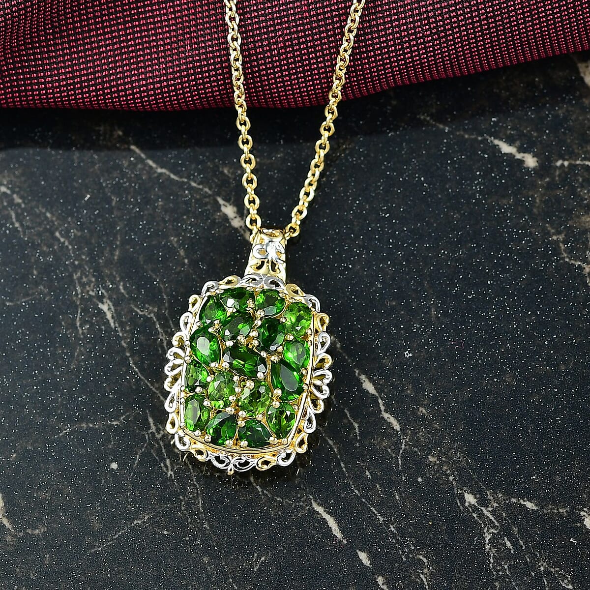 EverTrue Chrome Diopside 3.10 ctw Pendant in 18K YG Plated and Platinum Bond with Stainless Steel Necklace 20 Inches image number 1