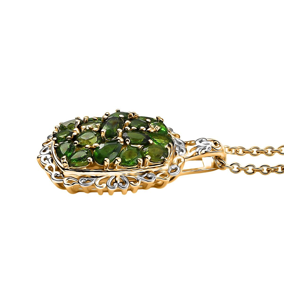 EverTrue Chrome Diopside 3.10 ctw Pendant in 18K YG Plated and Platinum Bond with Stainless Steel Necklace 20 Inches image number 3