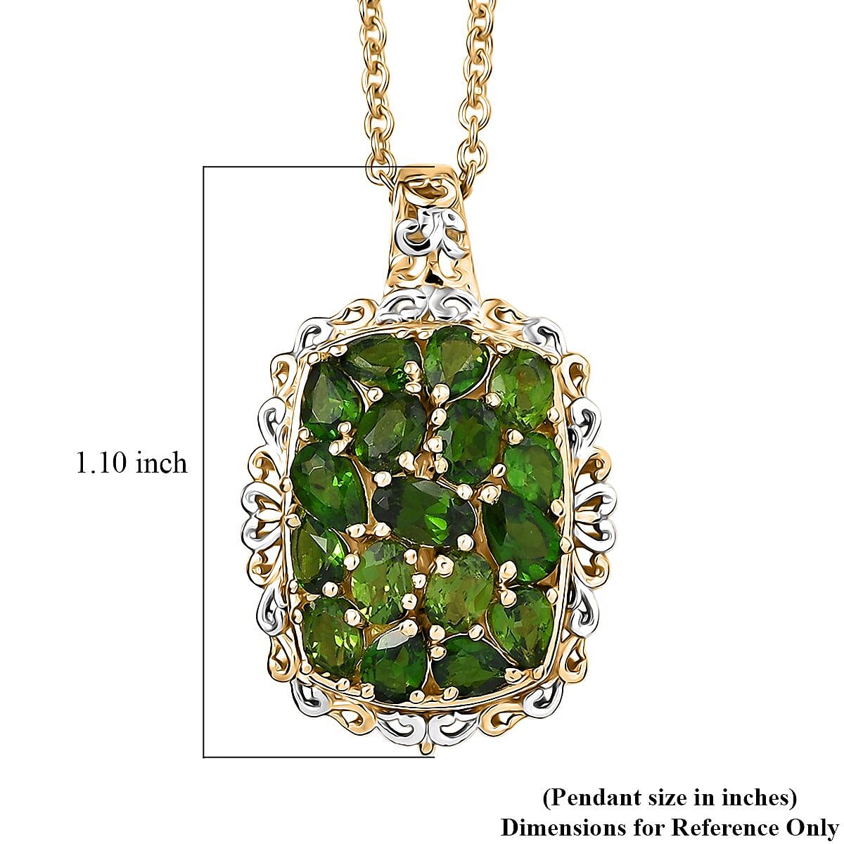 EverTrue Chrome Diopside 3.10 ctw Pendant in 18K YG Plated and Platinum Bond with Stainless Steel Necklace 20 Inches image number 5
