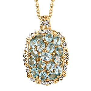 EverTrue Betroka Blue Apatite 3.30 ctw Pendant in 18K YG Plated and Platinum Bond with Stainless Steel Necklace 20 Inches