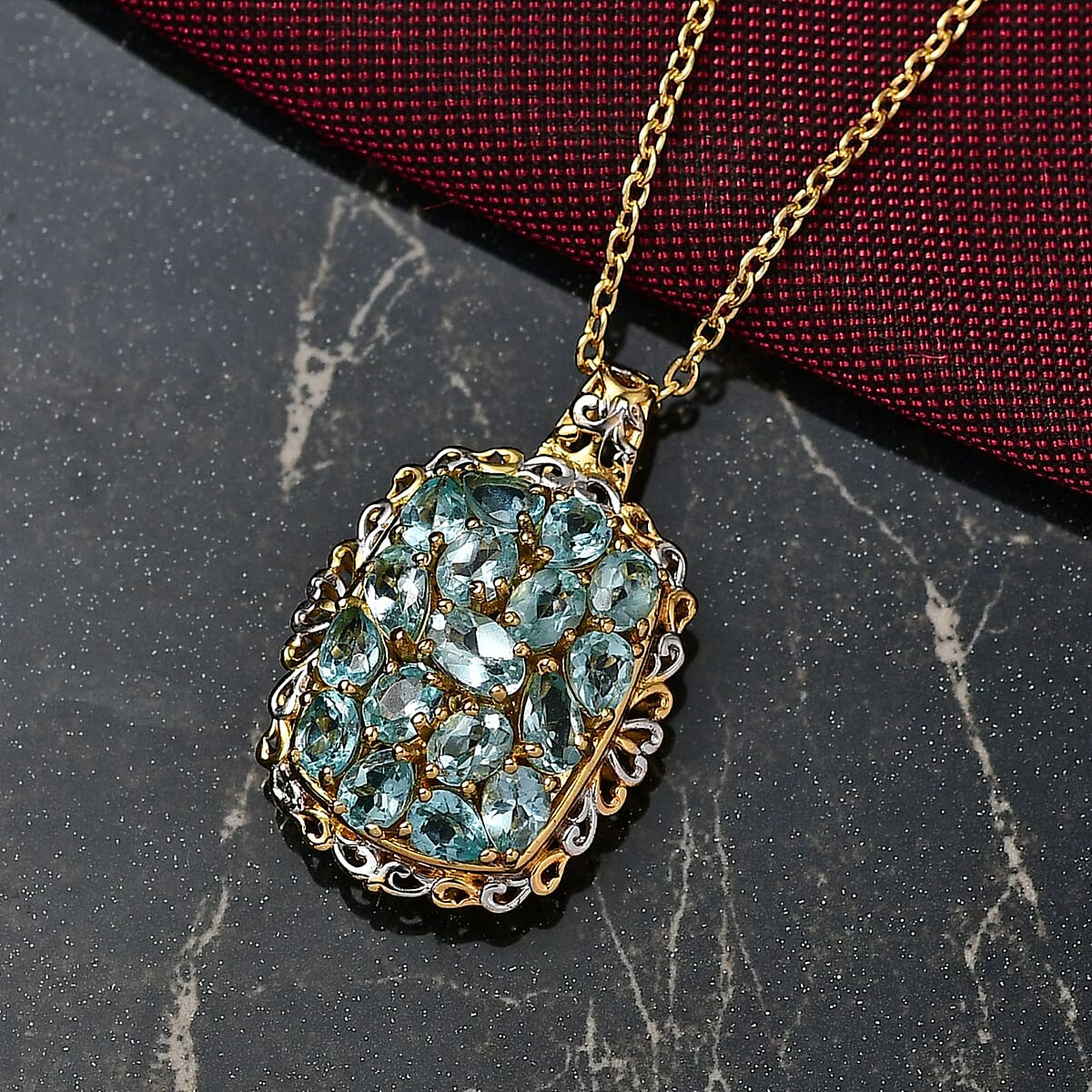 EverTrue Betroka Blue Apatite 3.30 ctw Pendant in 18K YG Plated and Platinum Bond with Stainless Steel Necklace 20 Inches image number 1