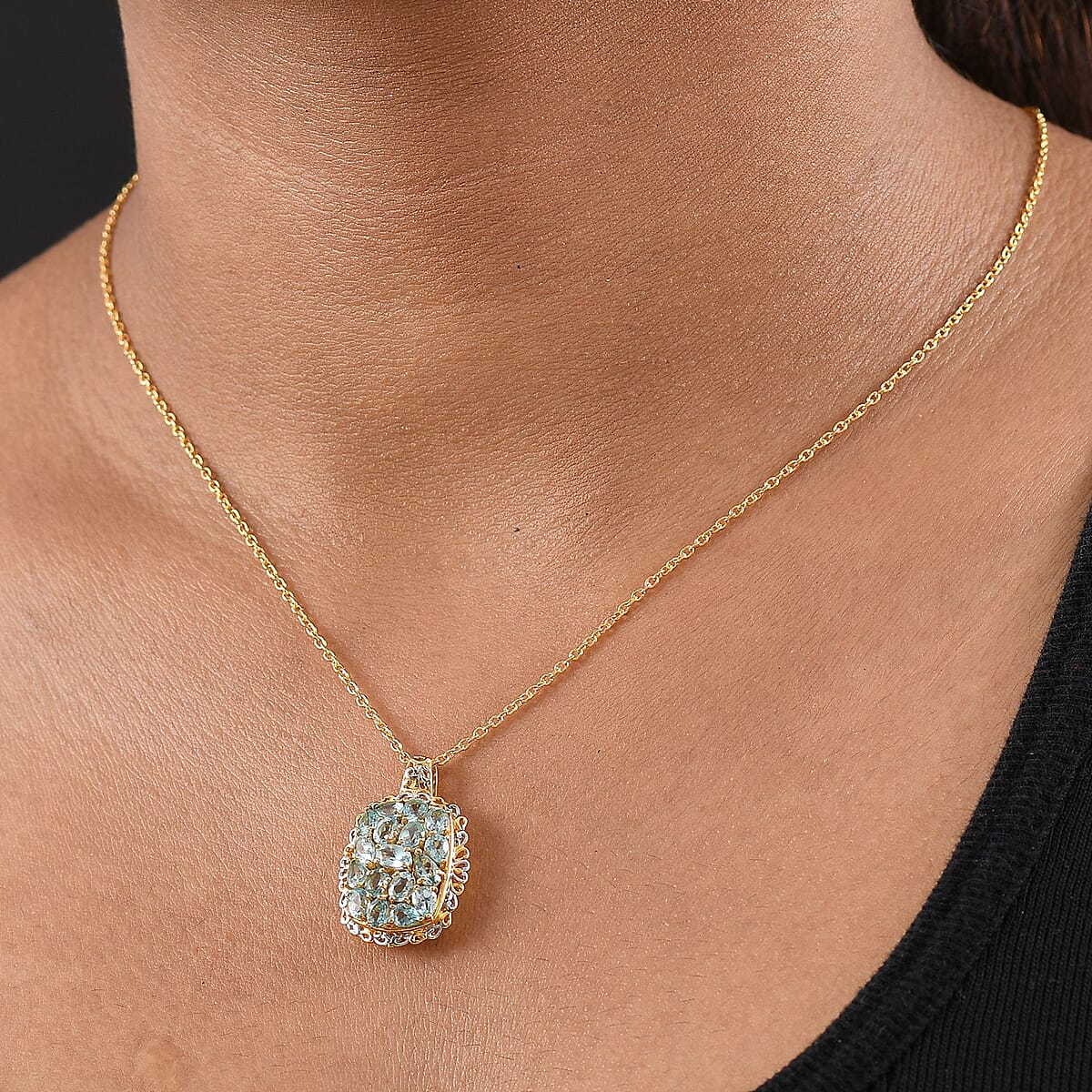 EverTrue Betroka Blue Apatite 3.30 ctw Pendant in 18K YG Plated and Platinum Bond with Stainless Steel Necklace 20 Inches image number 2