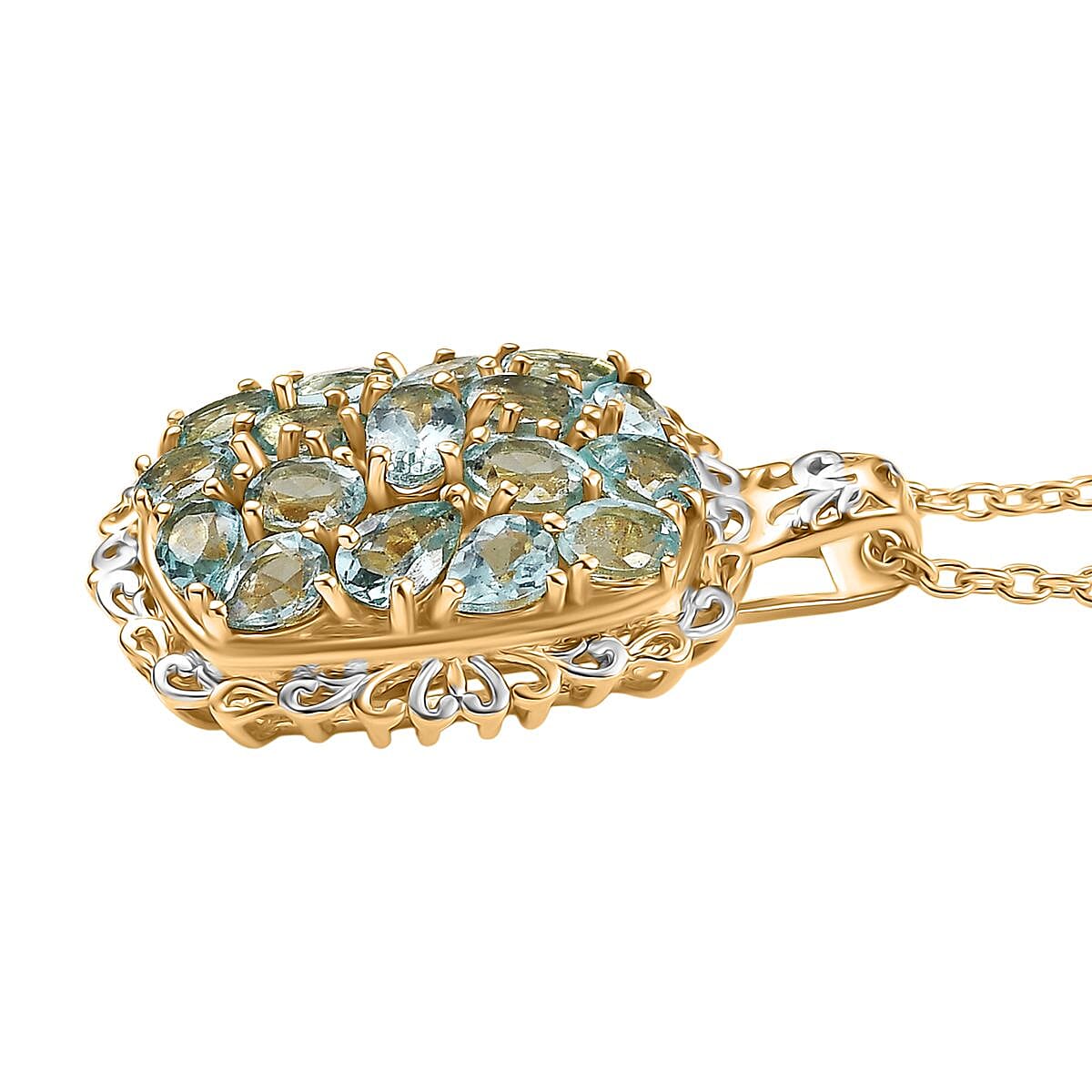 EverTrue Betroka Blue Apatite 3.30 ctw Pendant in 18K YG Plated and Platinum Bond with Stainless Steel Necklace 20 Inches image number 3