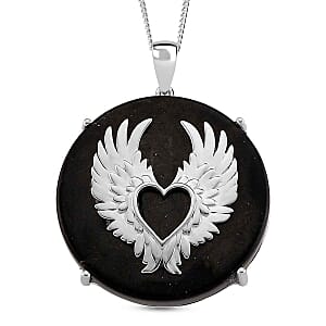 Shungite 13.50 ctw Pendant Necklace (18 Inches) in Rhodium Over Sterling Silver
