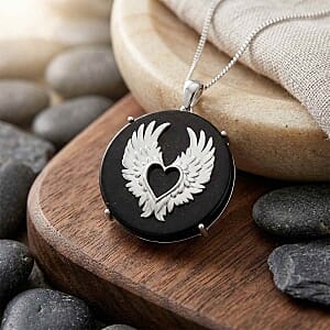 Shungite 13.50 ctw Pendant Necklace (18 Inches) in Rhodium Over Sterling Silver