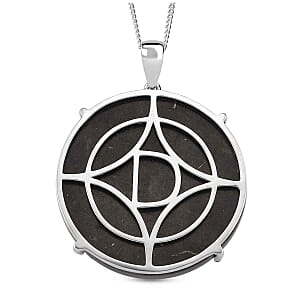 Shungite 13.50 ctw Pendant Necklace (18 Inches) in Rhodium Over Sterling Silver
