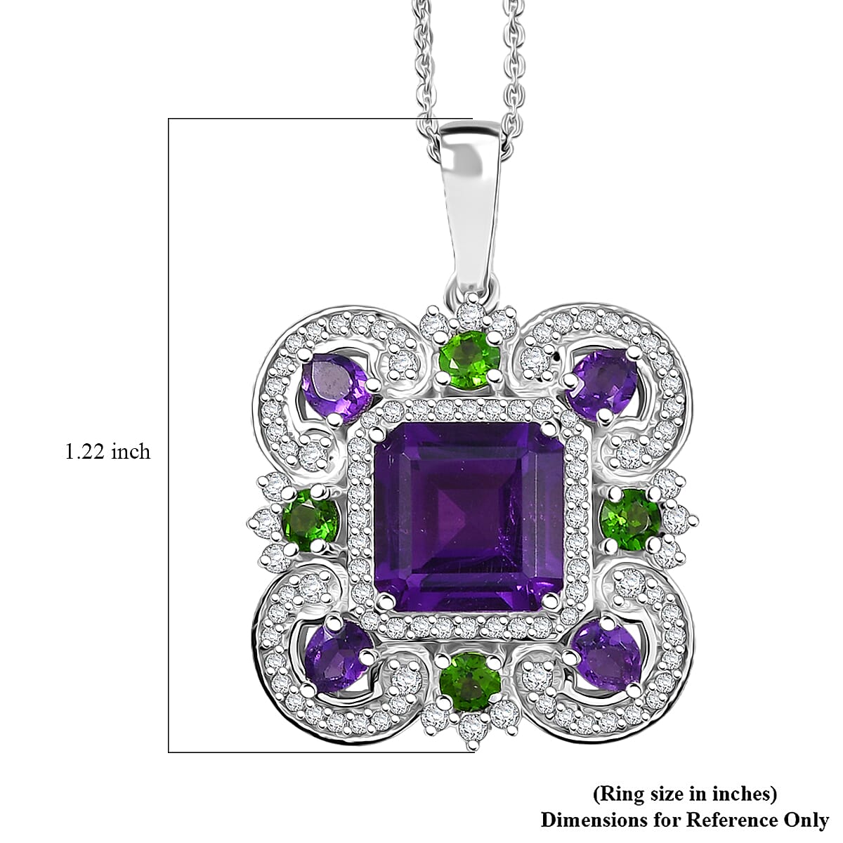 GP Royal Art Deco Collection African Amethyst and Multi Gemstone 5.50 ctw Pendant Necklace in Rhodium Over Sterling Silver 20 Inches image number 7