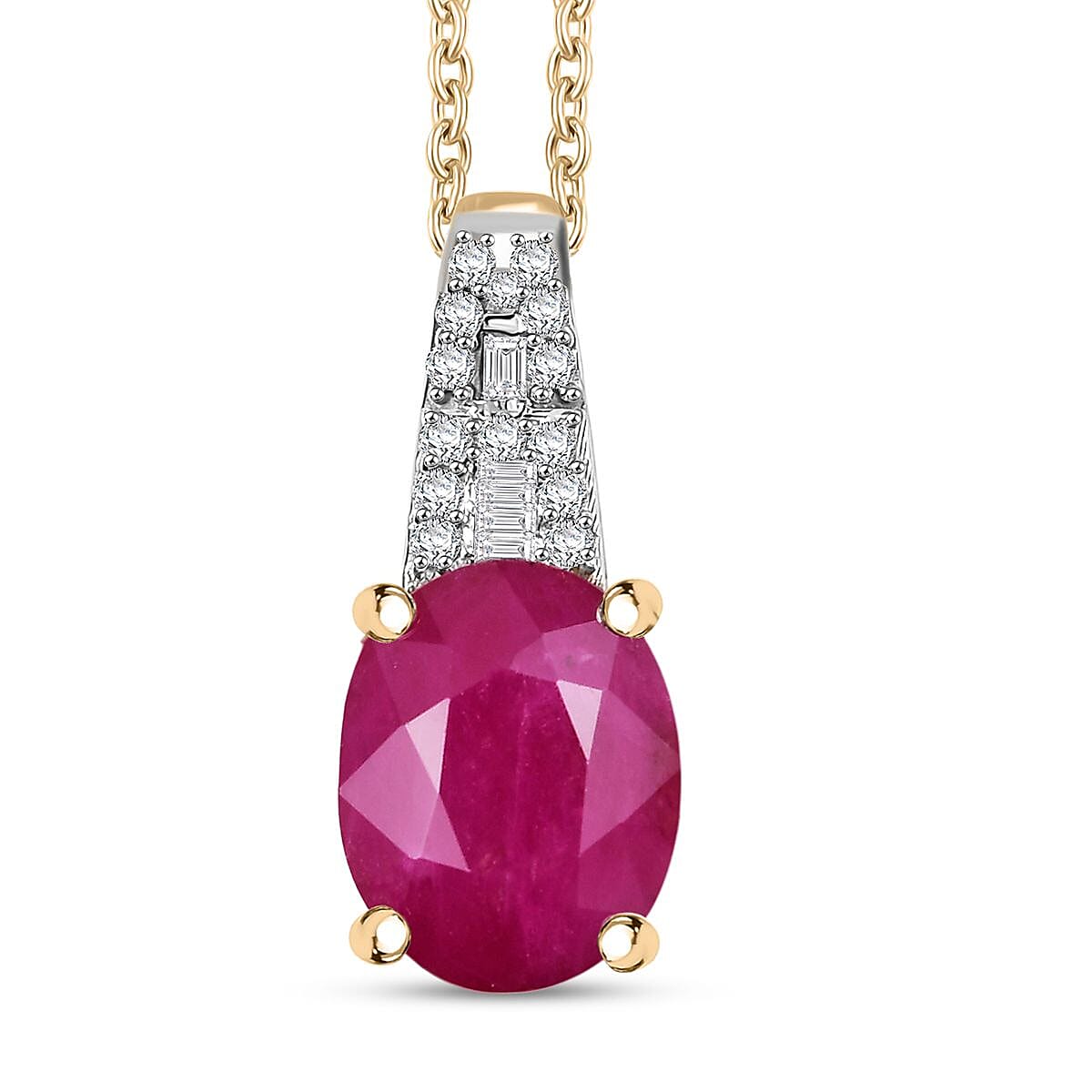 Luxoro AAA Royal Ruby and G-H I2 Diamond 3.90 ctw Art Deco Pendant Necklace in 10K Yellow Gold 20 Inches (Del. in 10-12 Days) image number 0