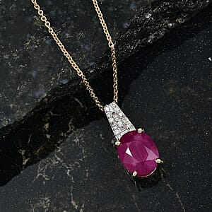 Luxoro AAA Royal Ruby and G-H I2 Diamond 3.90 ctw Art Deco Pendant Necklace in 10K Yellow Gold 20 Inches