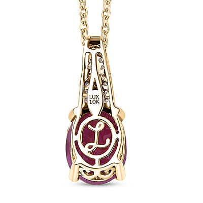 Luxoro AAA Royal Ruby and G-H I2 Diamond 3.90 ctw Art Deco Pendant Necklace in 10K Yellow Gold 20 Inches