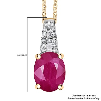 Luxoro AAA Royal Ruby and G-H I2 Diamond 3.90 ctw Art Deco Pendant Necklace in 10K Yellow Gold 20 Inches