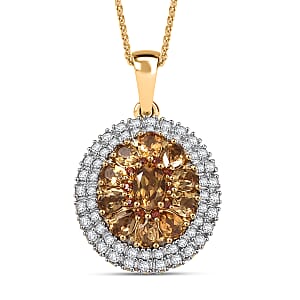 D'Joy Golden Turkizite, White and Chocolate Zircon 3.15 ctw Pendant Necklace in 18K Vermeil Yellow Gold Over Sterling Silver 20 Inches