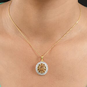 D'Joy Golden Turkizite, White and Chocolate Zircon 3.15 ctw Pendant Necklace in 18K Vermeil Yellow Gold Over Sterling Silver 20 Inches