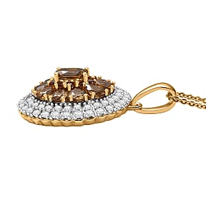 D'Joy Golden Turkizite, White and Chocolate Zircon 3.15 ctw Pendant Necklace in 18K Vermeil Yellow Gold Over Sterling Silver 20 Inches