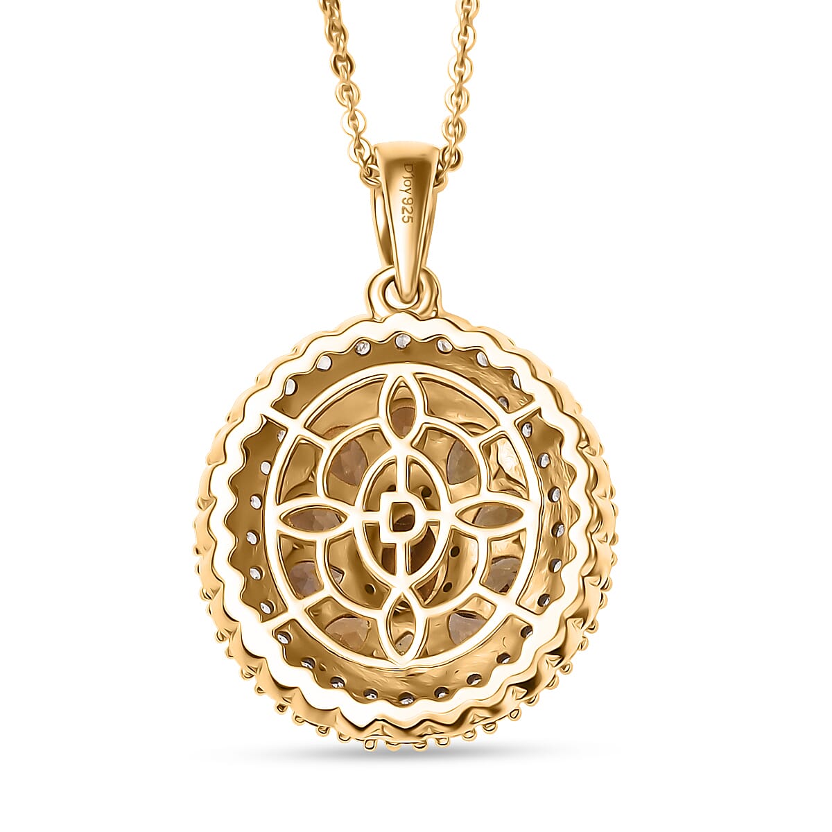 D'Joy Golden Turkizite, White and Chocolate Zircon 3.15 ctw Pendant Necklace in 18K Vermeil Yellow Gold Over Sterling Silver 20 Inches
