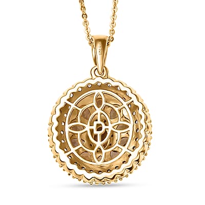 D'Joy Golden Turkizite, White and Chocolate Zircon 3.15 ctw Pendant Necklace in 18K Vermeil Yellow Gold Over Sterling Silver 20 Inches