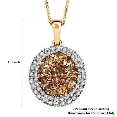 D'Joy Golden Turkizite, White and Chocolate Zircon 3.15 ctw Pendant Necklace in 18K Vermeil Yellow Gold Over Sterling Silver 20 Inches