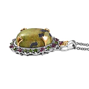 EverTrue Tasmanian Stichtite and Multi Gemstone 16.30 ctw Pendant in 18K YG Plated and Platinum Bond with Stainless Steel Necklace 20 Inches