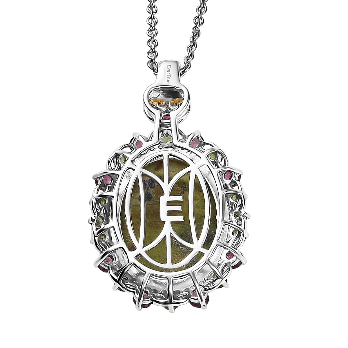 EverTrue Tasmanian Stichtite and Multi Gemstone 16.30 ctw Pendant in 18K YG Plated and Platinum Bond with Stainless Steel Necklace 20 Inches image number 4