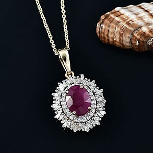 AAA Royal Ruby, Lab Grown Diamond Pendant Necklace in 10K Yellow Gold 3.24 ctw (20 Inches)  (E-F, VS)