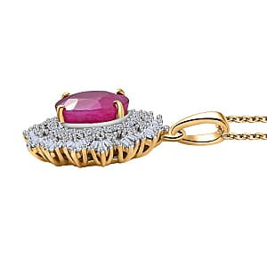 AAA Royal Ruby, Lab Grown Diamond Pendant Necklace in 10K Yellow Gold 3.24 ctw (20 Inches)  (E-F, VS)