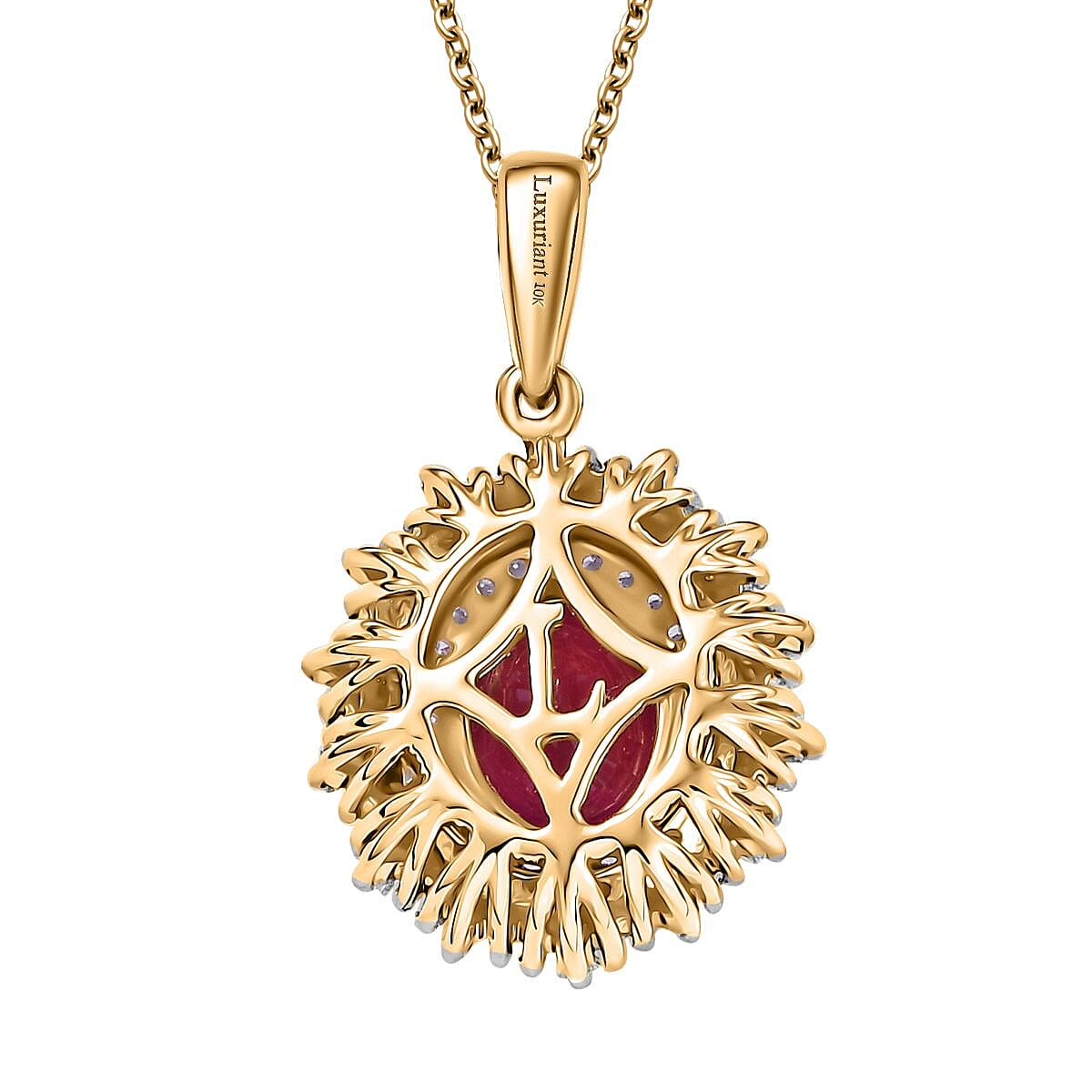 AAA Royal Ruby and E-F VS Luxuriant Lab Grown Diamond 3.60 ctw Pendant Necklace in 10K Yellow Gold 20 Inches image number 4