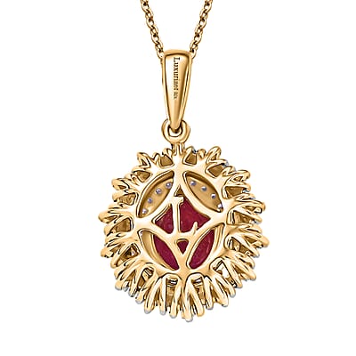 AAA Royal Ruby and Luxuriant Lab Grown Diamond E-F VS 3.24 ctw Pendant Necklace in 10K Yellow Gold 4.45 Grams 20 Inches