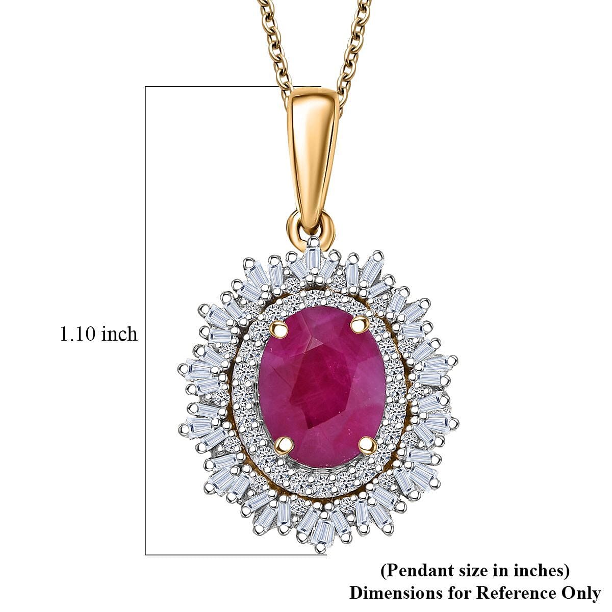 AAA Royal Ruby and E-F VS Luxuriant Lab Grown Diamond 3.60 ctw Pendant Necklace in 10K Yellow Gold 20 Inches image number 5
