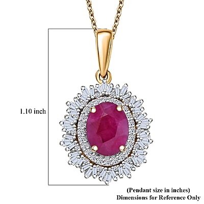 AAA Royal Ruby and Luxuriant Lab Grown Diamond E-F VS 3.24 ctw Pendant Necklace in 10K Yellow Gold 4.45 Grams 20 Inches