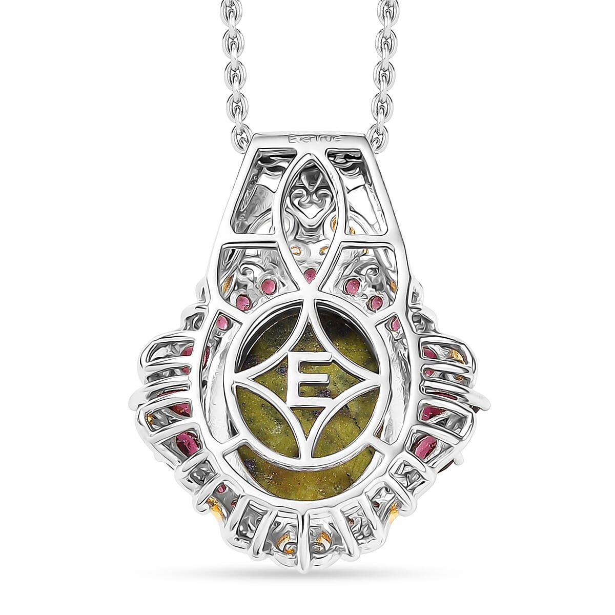 EverTrue Tasmanian Stichtite and Orissa Rhodolite Garnet 12.20 ctw Earthborn Crown Pendant in 18K YG Plated and Platinum Bond with Stainless Steel Necklace 20 Inches