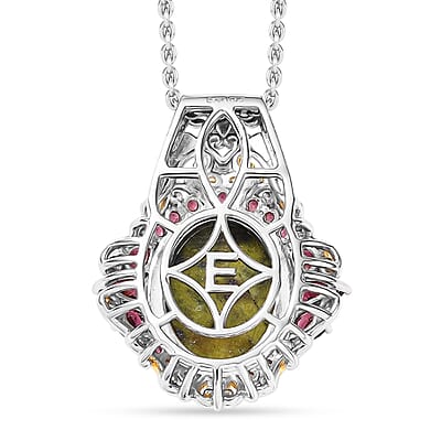 EverTrue Tasmanian Stichtite and Orissa Rhodolite Garnet 12.20 ctw Earthborn Crown Pendant in 18K YG Plated and Platinum Bond with Stainless Steel Necklace 20 Inches