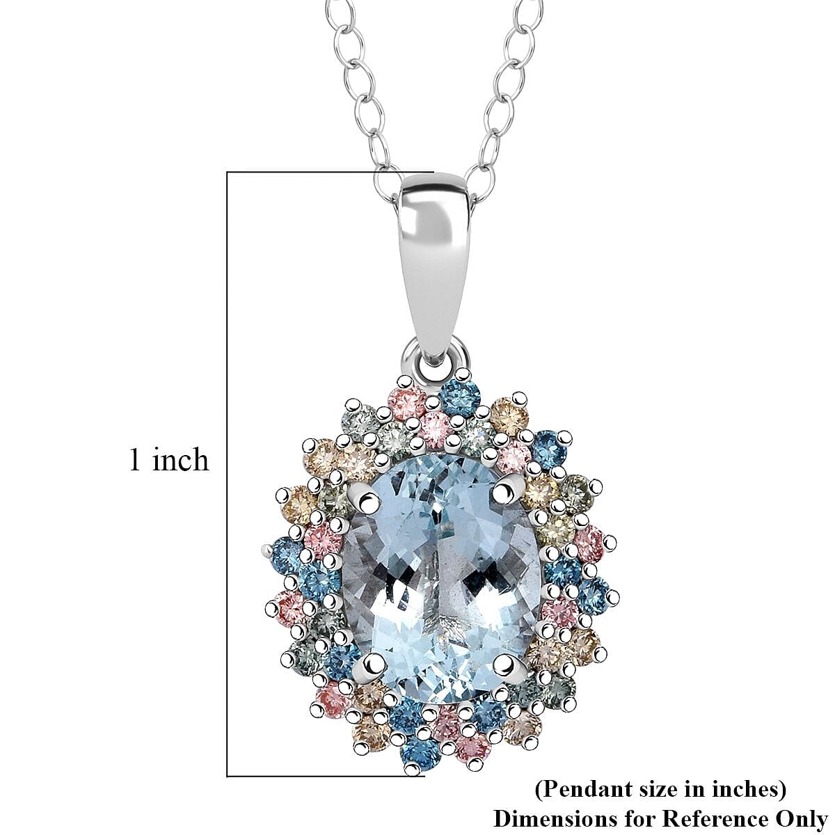 AAA Mangoro Aquamarine and SI Luxuriant Lab Grown Multi Diamond 2.90 ctw Pendant Necklace in Rhodium Over Sterling Silver 20 Inches image number 2