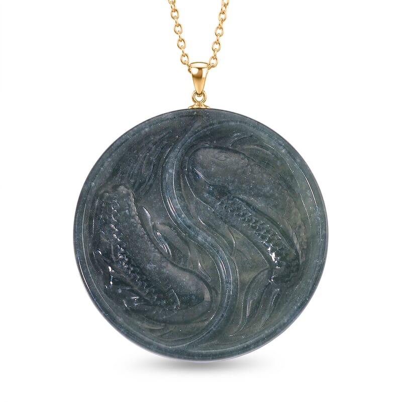 D'Joy Natural Olmec Jadeite 130.00 ctw Pendant Necklace in 14K YG Over Sterling Silver 20 Inches