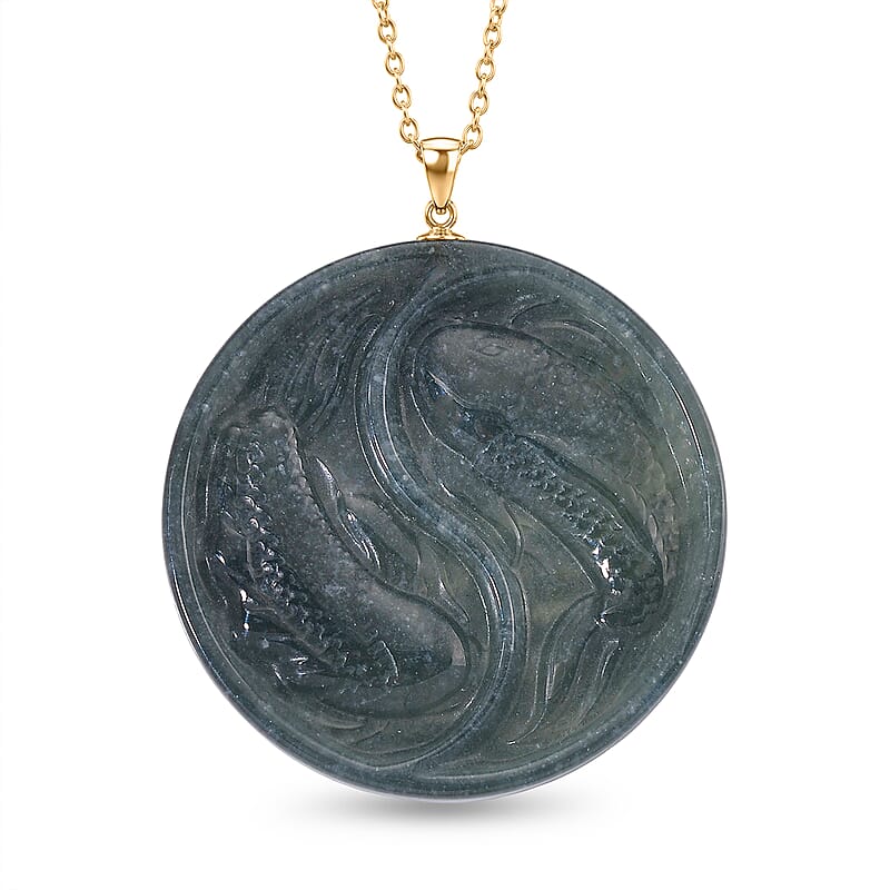 D'Joy Natural Olmec Jadeite 130.00 ctw Pendant Necklace in 14K YG Over Sterling Silver 20 Inches