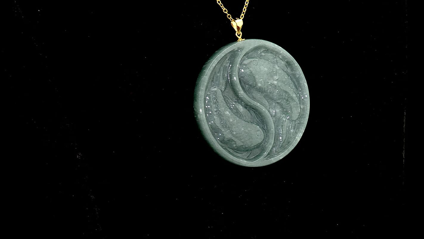 D'Joy Natural Olmec Jadeite 130.00 ctw Pendant Necklace in 14K YG Over Sterling Silver 20 Inches