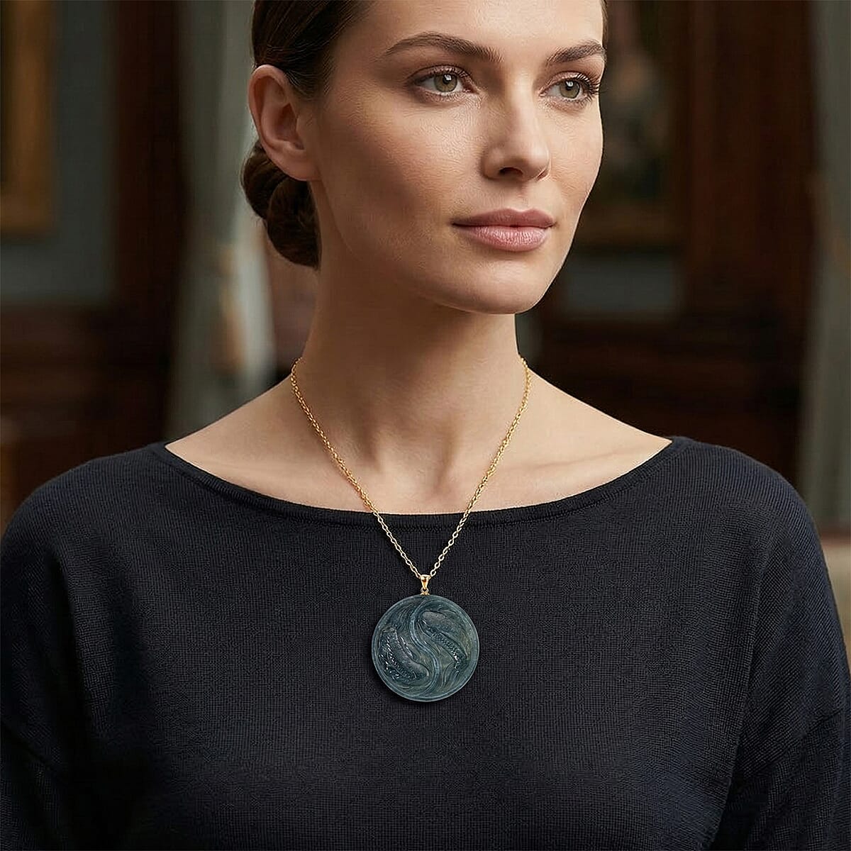 D'Joy Natural Olmec Jadeite 130.00 ctw Pendant Necklace in 14K YG Over Sterling Silver 20 Inches image number 2