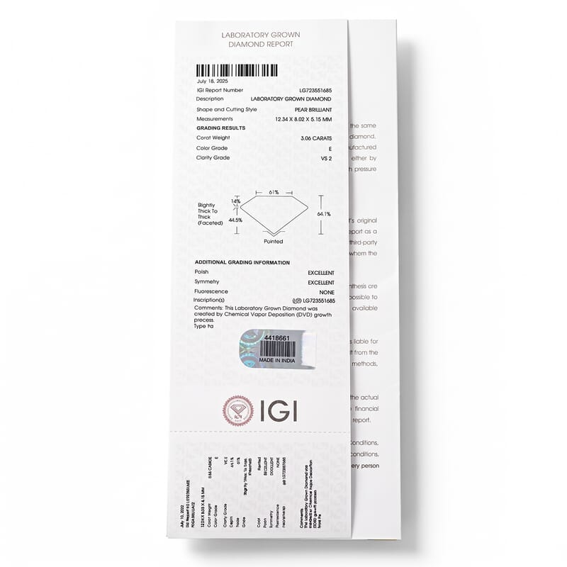 IGI Certified Luxuriant Lab Grown Diamond E-F VS 3.00 ctw Pendant Necklace 20 Inches in 950 Platinum 4.74 Grams